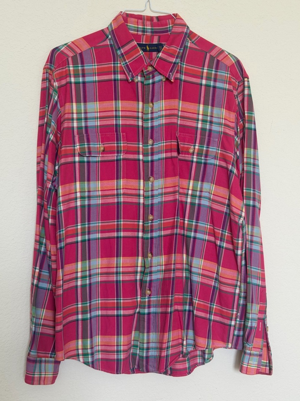 Ralph Lauren Mens XL Pink Plaid Long Sleeve Button Down Shirt Cotton